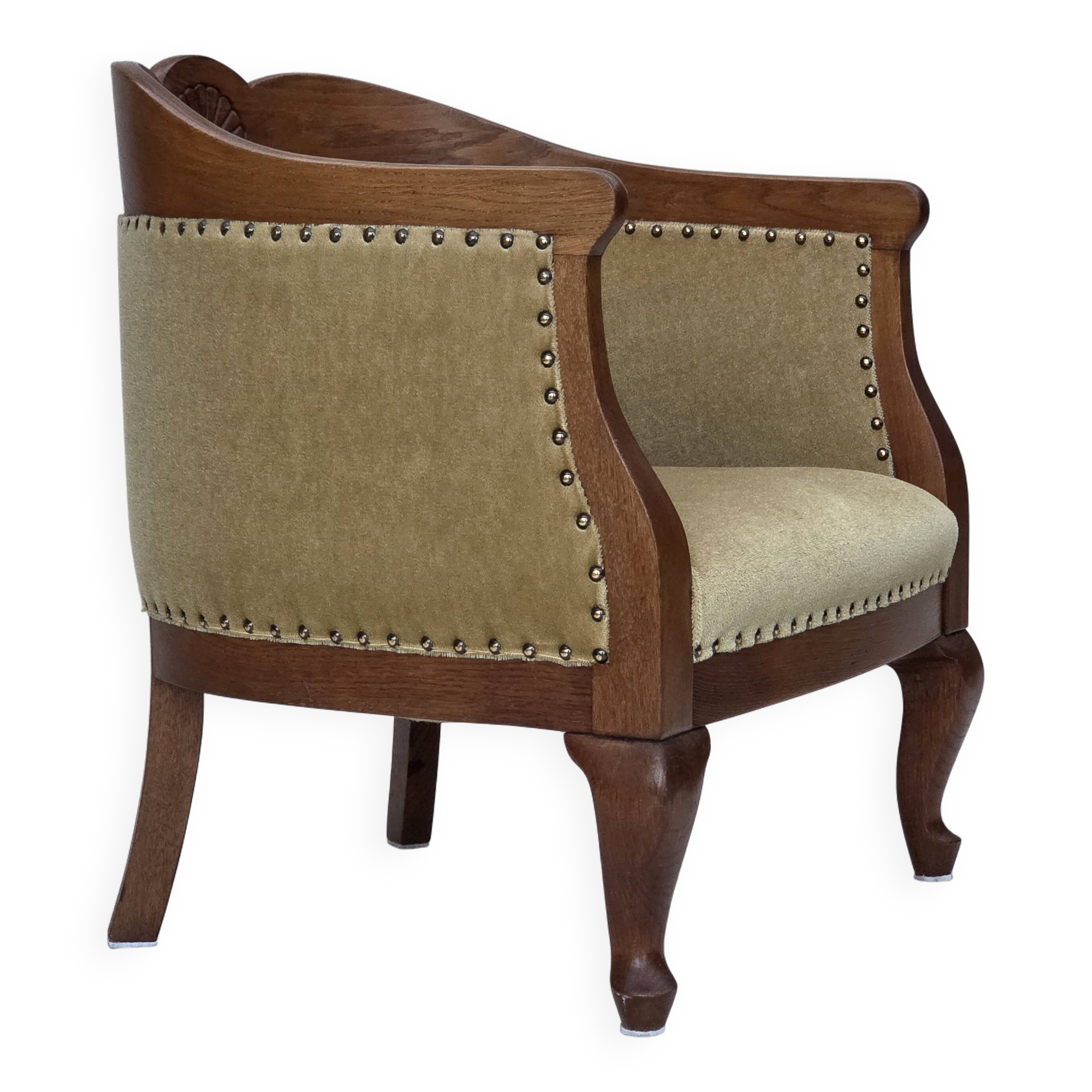 1960s, Danish side/children's armchair, light green furniture velour, oak w