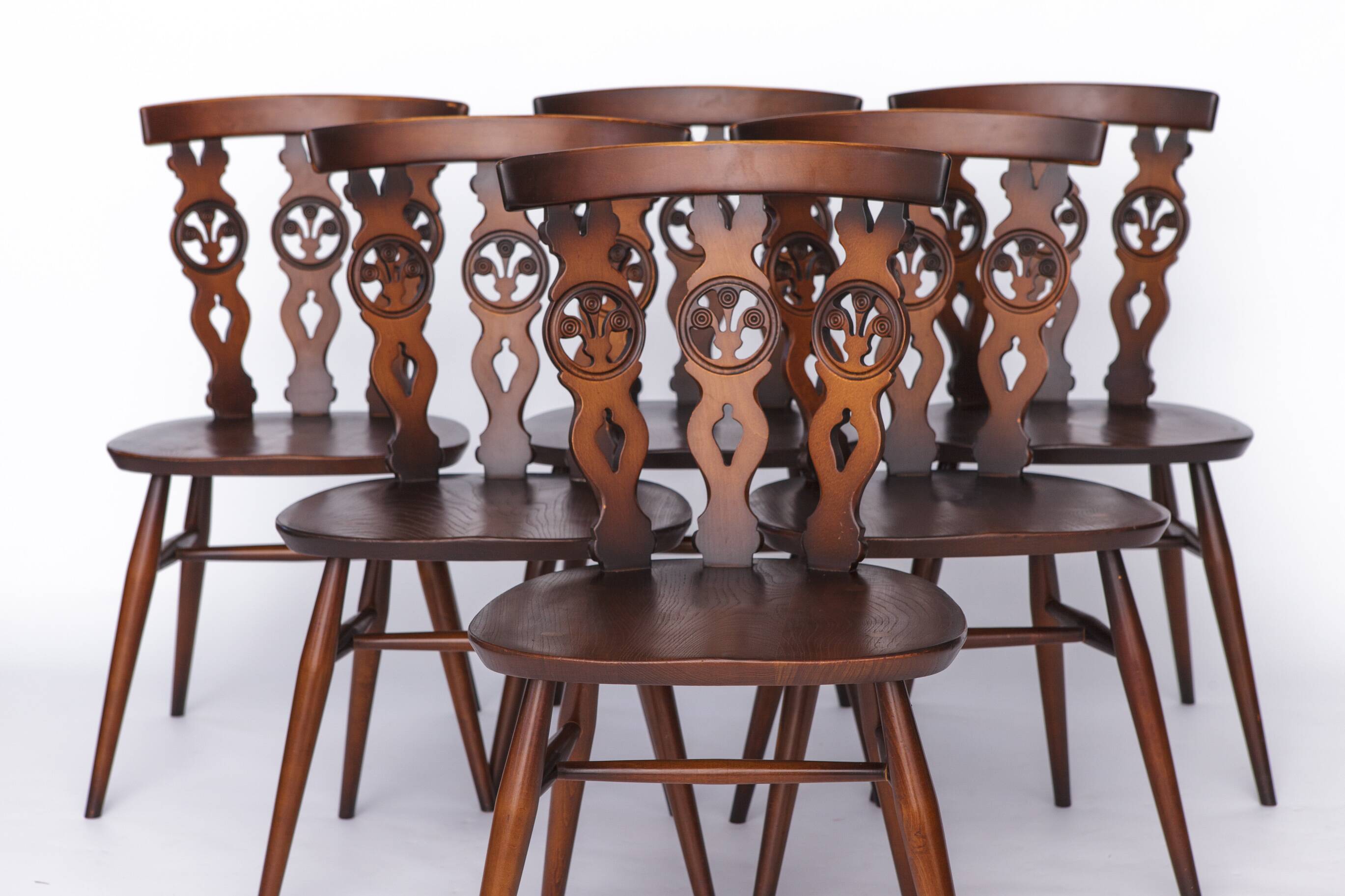 Set of 6 Mid-Century Elm Dining Chairs by Ercol – English Chairs, 1960s