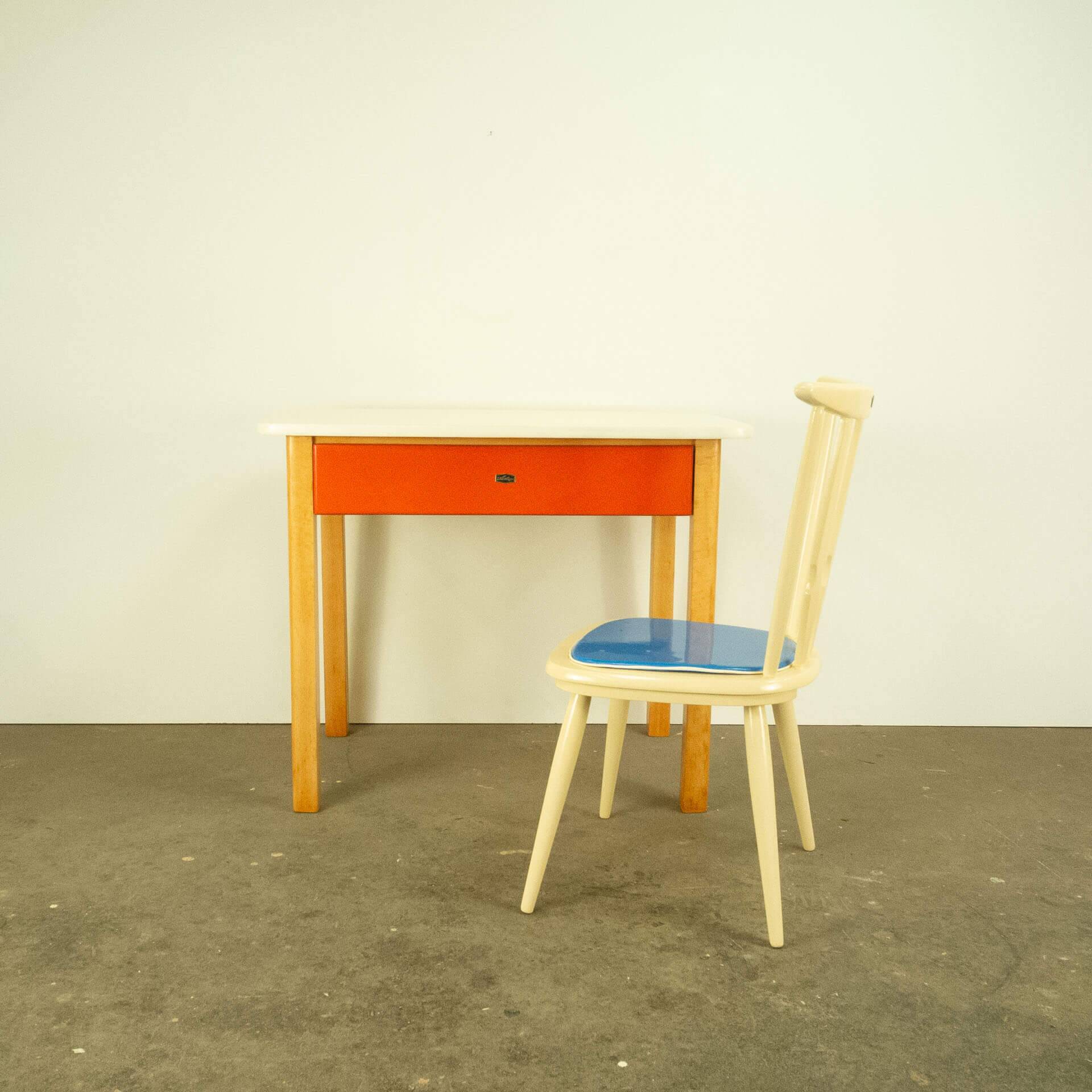 Children's vintage desk with chair, beech and formica, 60s
