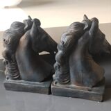 Pair of Horse Bookends with Flaming Manes. Ceramic.