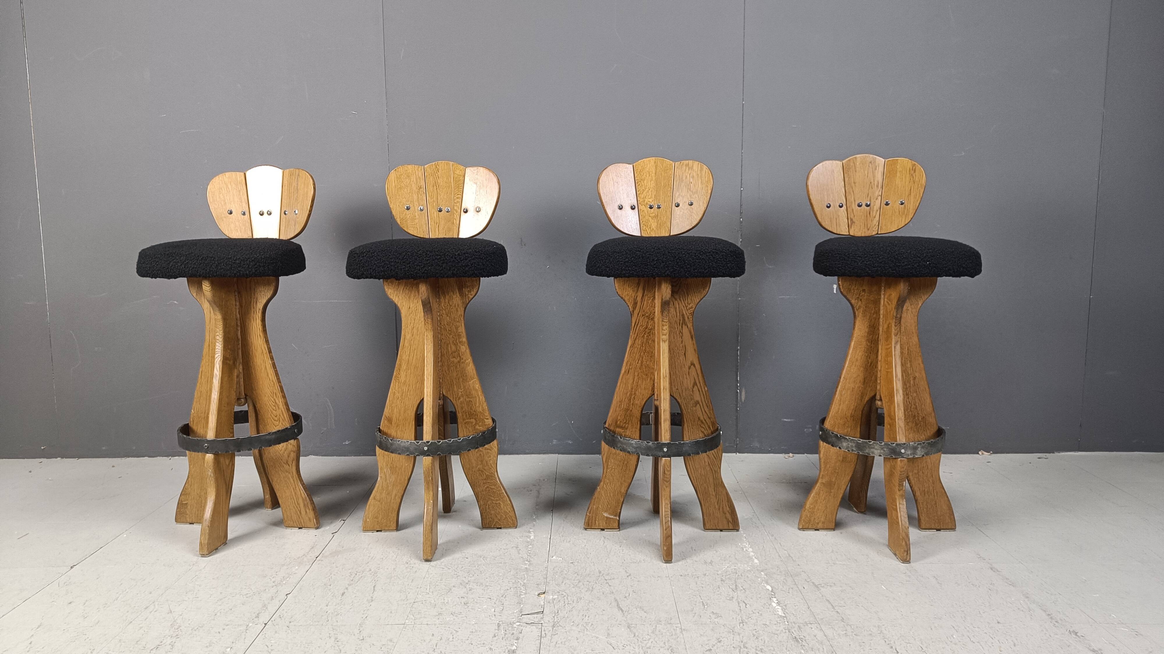 Set of 4 vintage brutalist bar stools, 1960s
