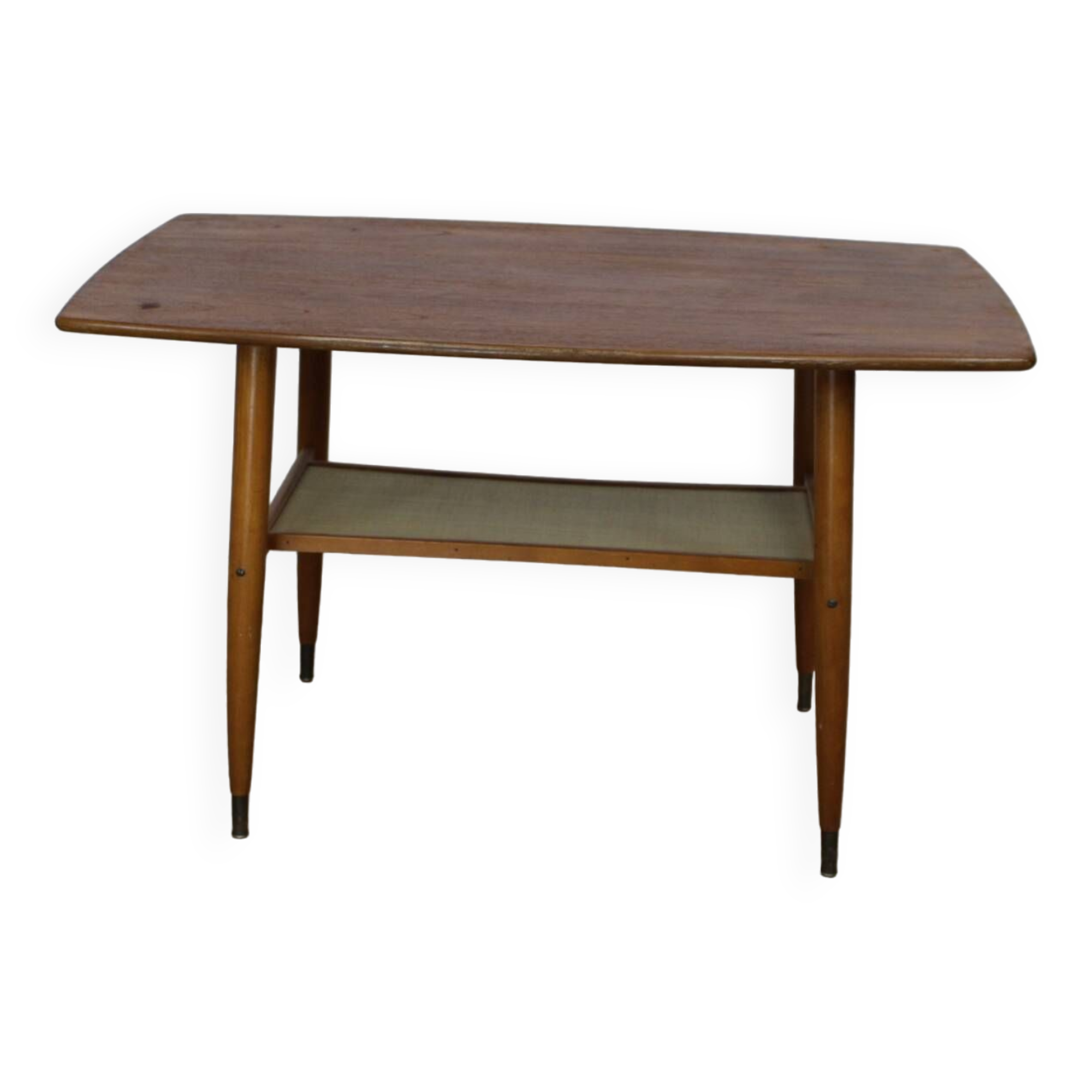 Table basse en teck vintage double plateau 1960 suede