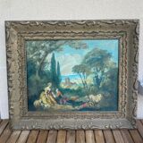 Oil painting on canvas – Pastoral scene – Boucher style – 19th century