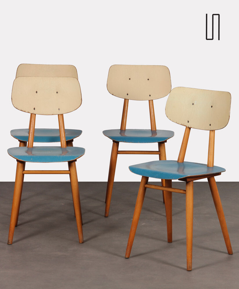Suite of 4 vintage chairs published by Ton, 1960