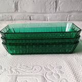 3 Arcoroc bowls in vintage emerald green molded glass
