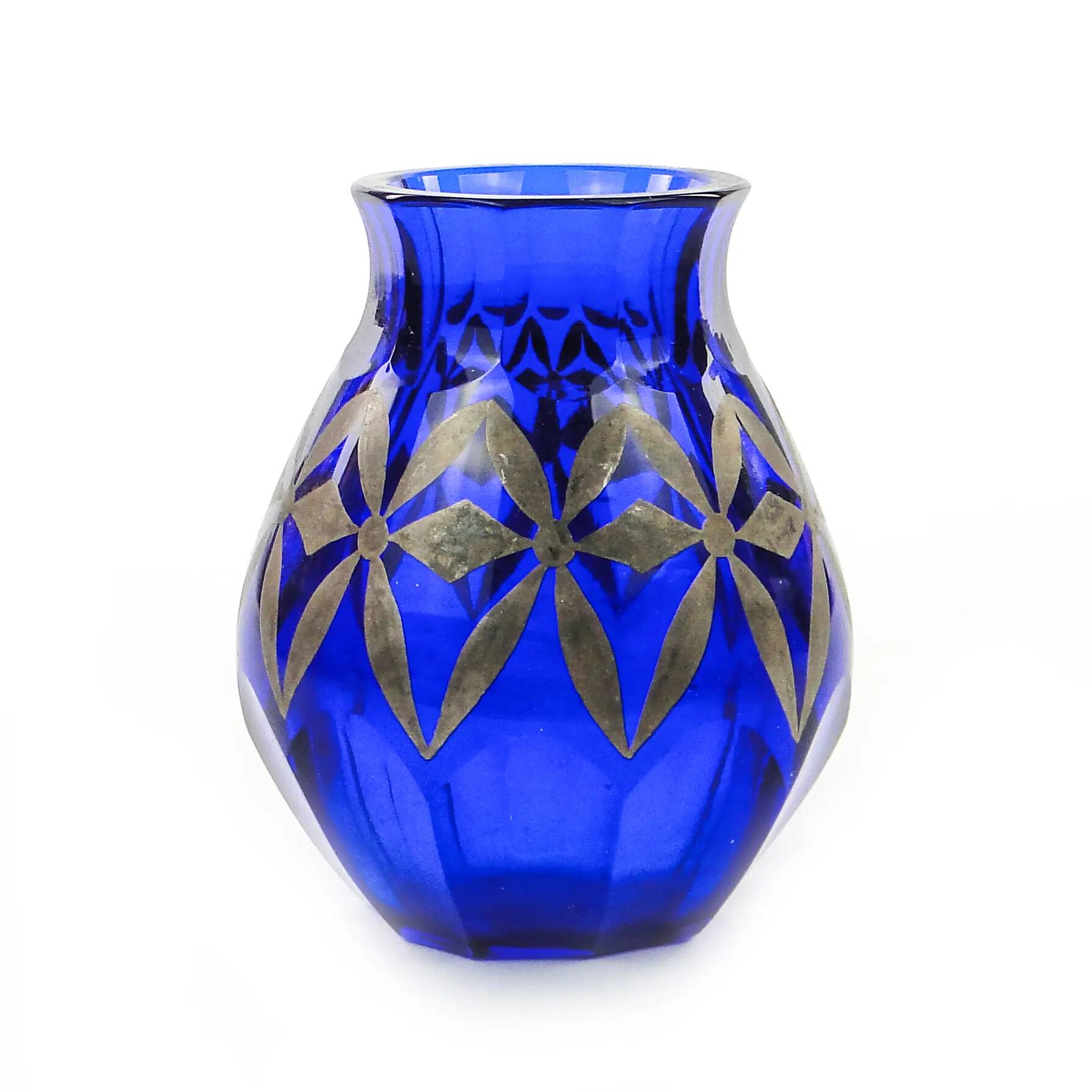 Art Deco vase, blue crystal, Poland, 1930s