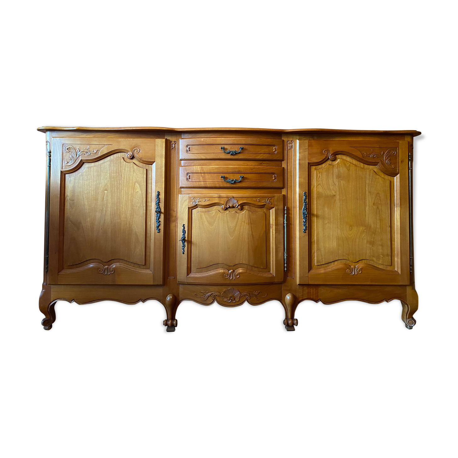 Low Provençal-style buffet of louis XV style in cherry wood, 3 doors