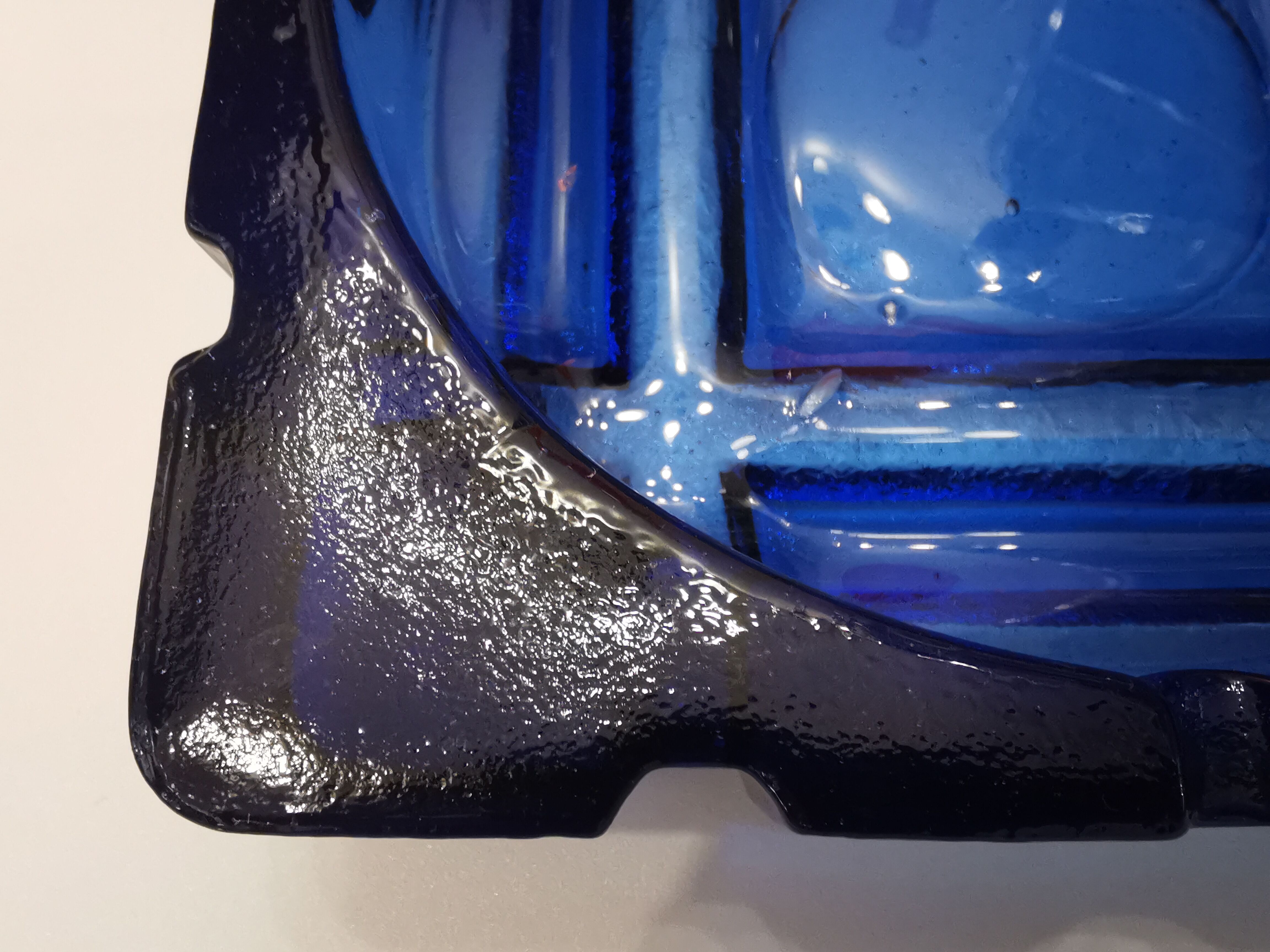 Vintage blue glass ashtray from the 80s