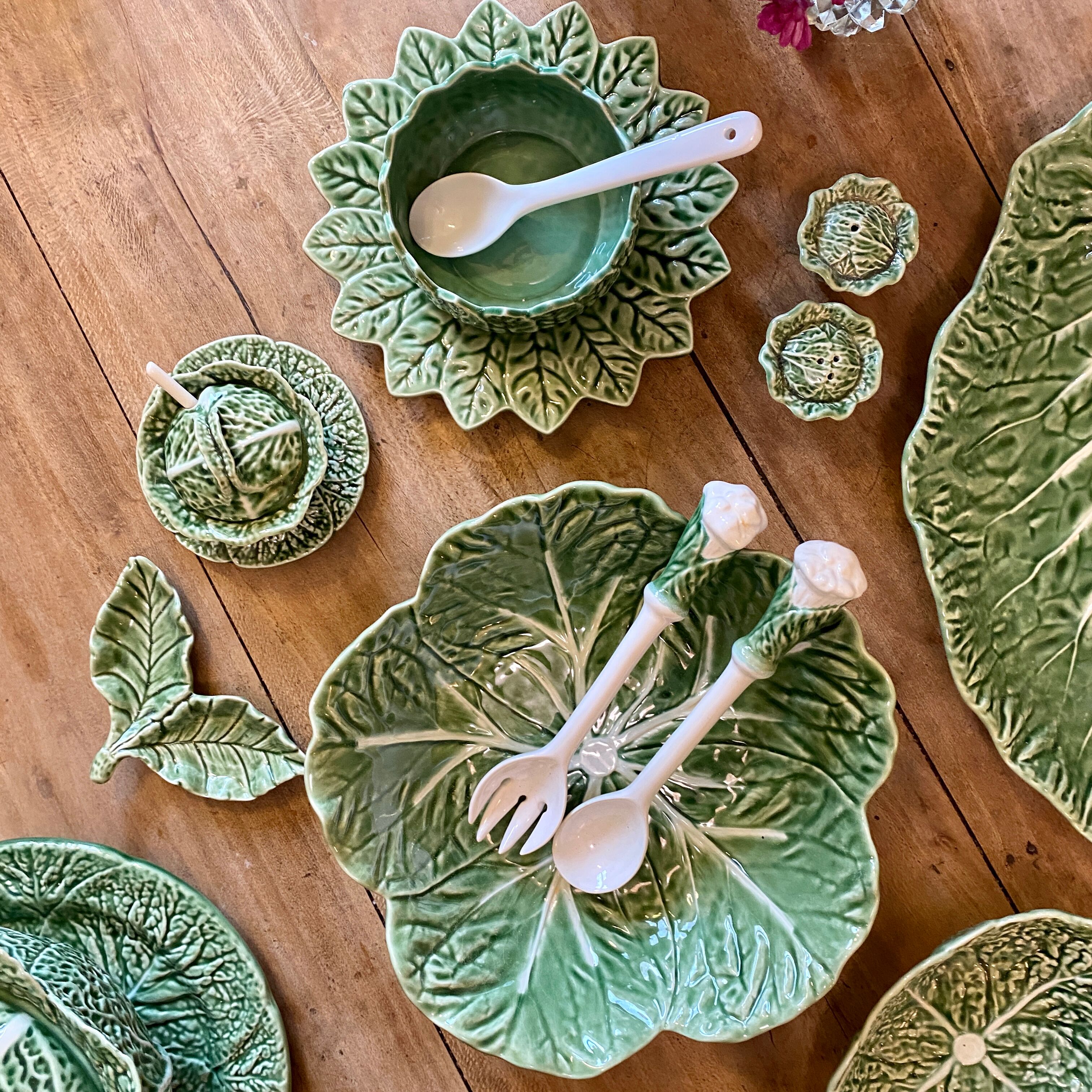 Vintage cabbage bowl and ceramic salad cutlery