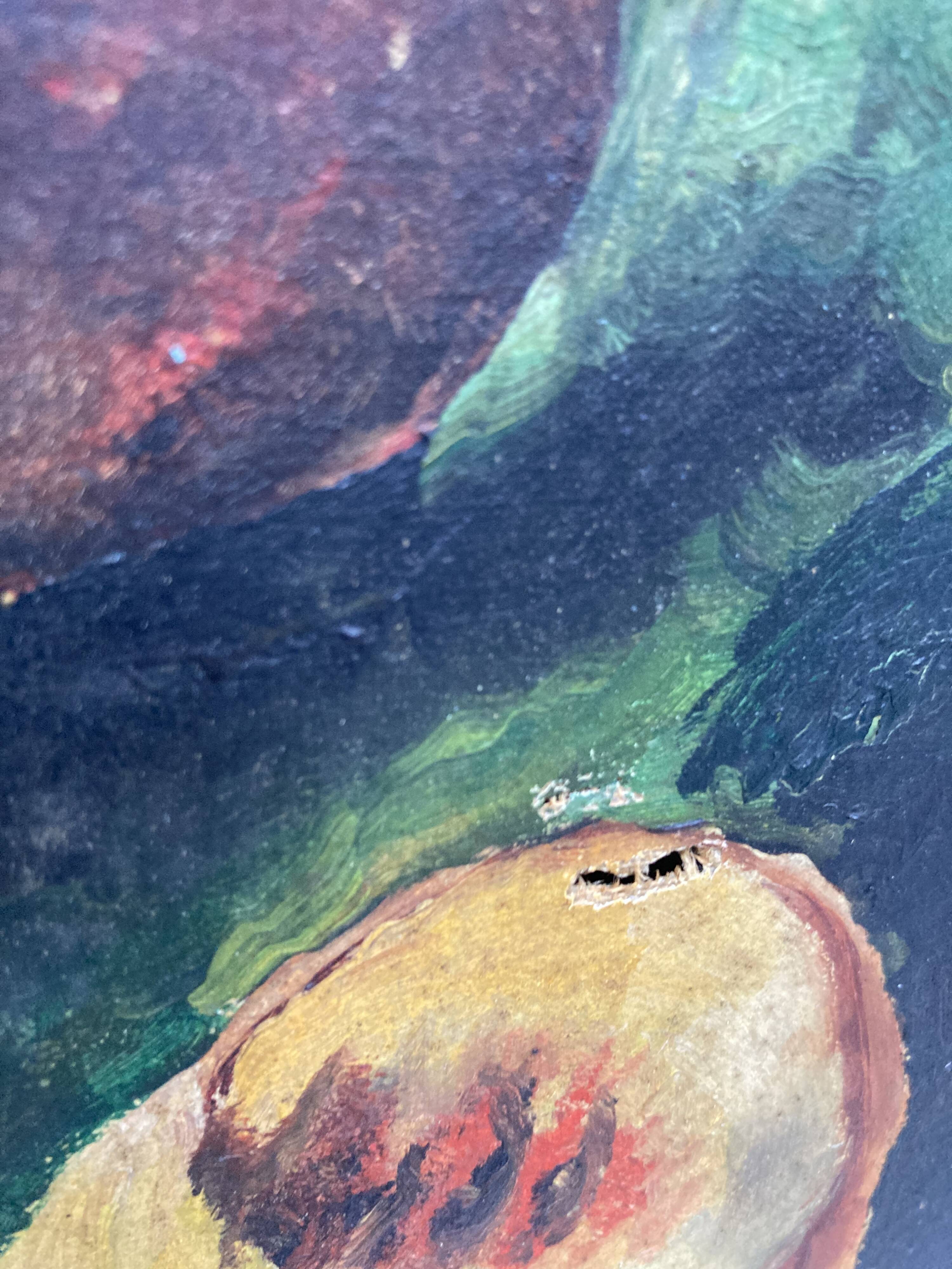 Nature morte "Pêches" huile sur toile ancienne