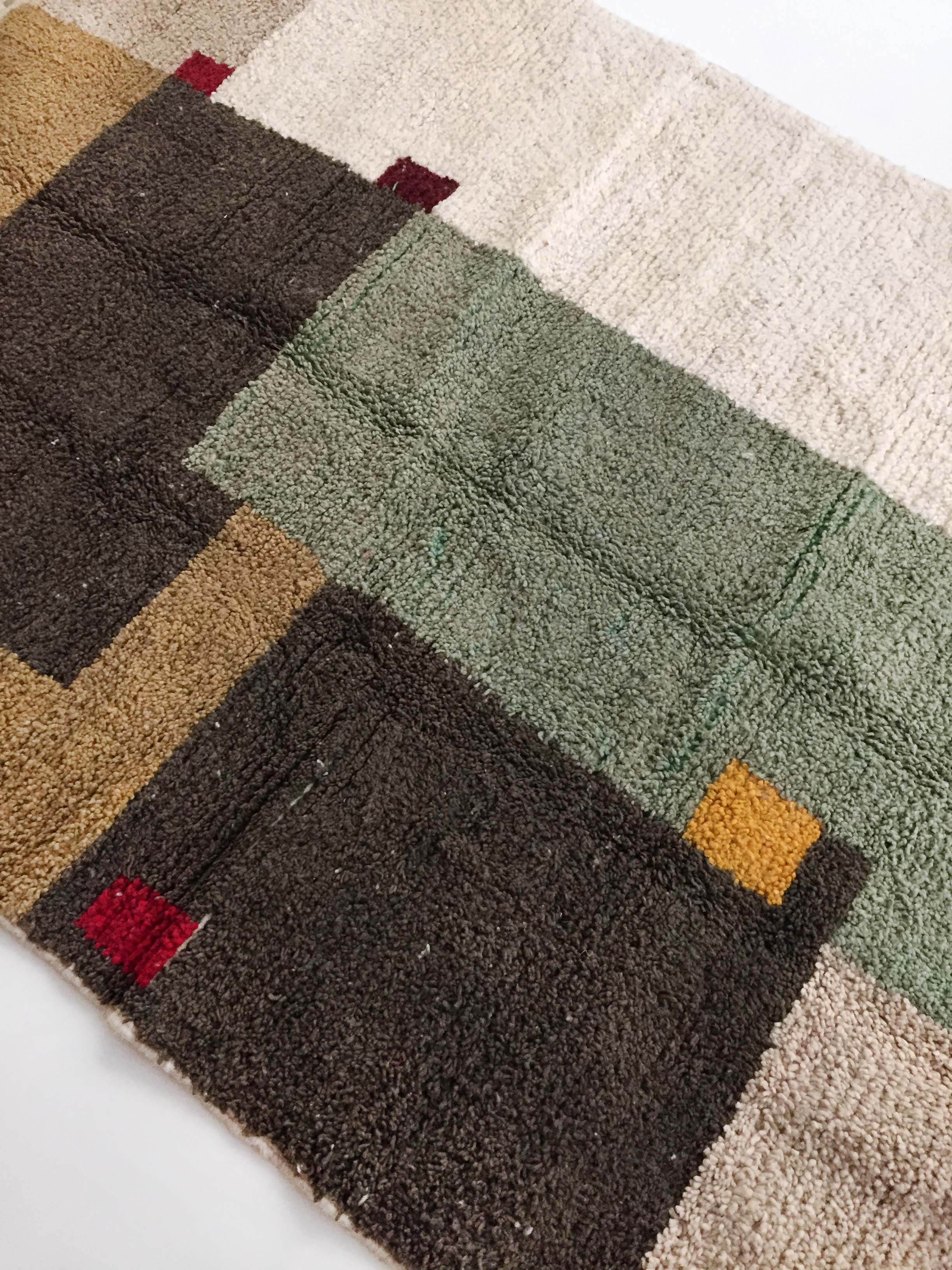 Moroccan Berber boujaad ecru carpet with colorful patterns 255x175cm