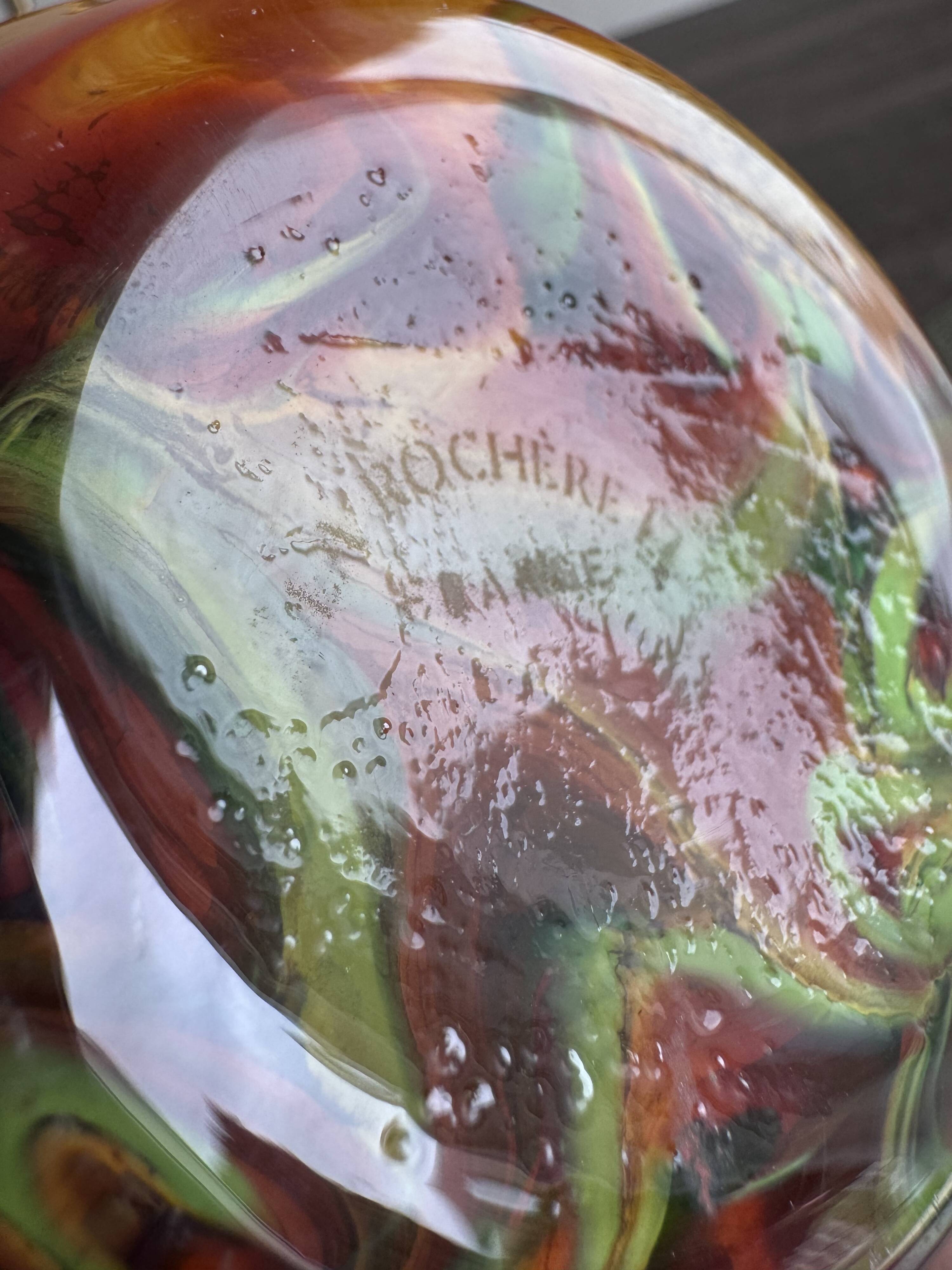 Vintage La Rochère Vase - Coloured Marbled Glass - Signed