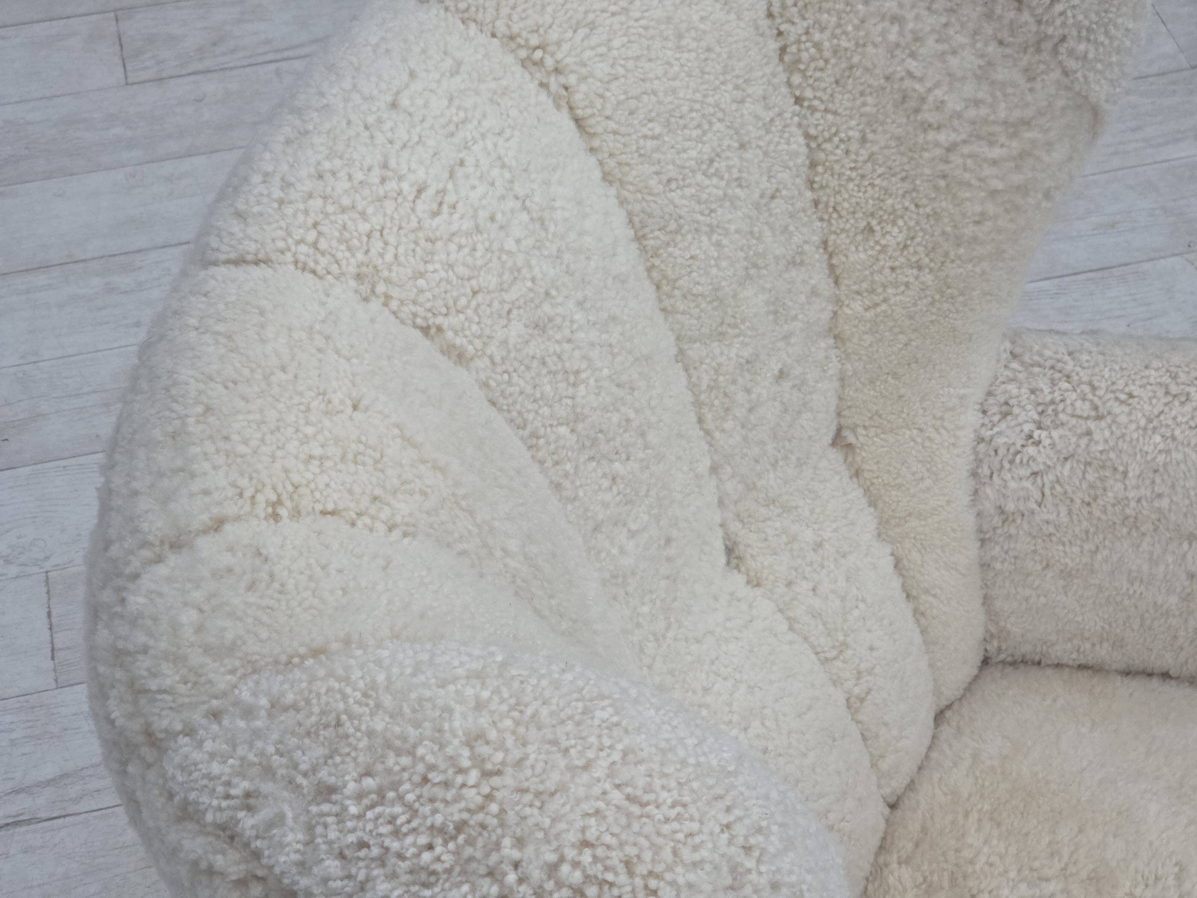 1960s, Danish design, reupholstered highback armchair, genuine sheepskin.