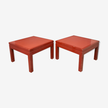 Pair of red lacquered coffee tables
