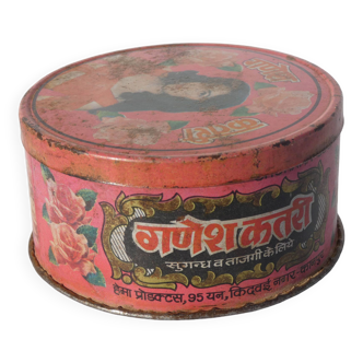 Indian round metal advertising box Ganesh Katari India