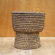 Old wicker bowl, straw and bramble burgundy, braided bowl, countryside, chalet