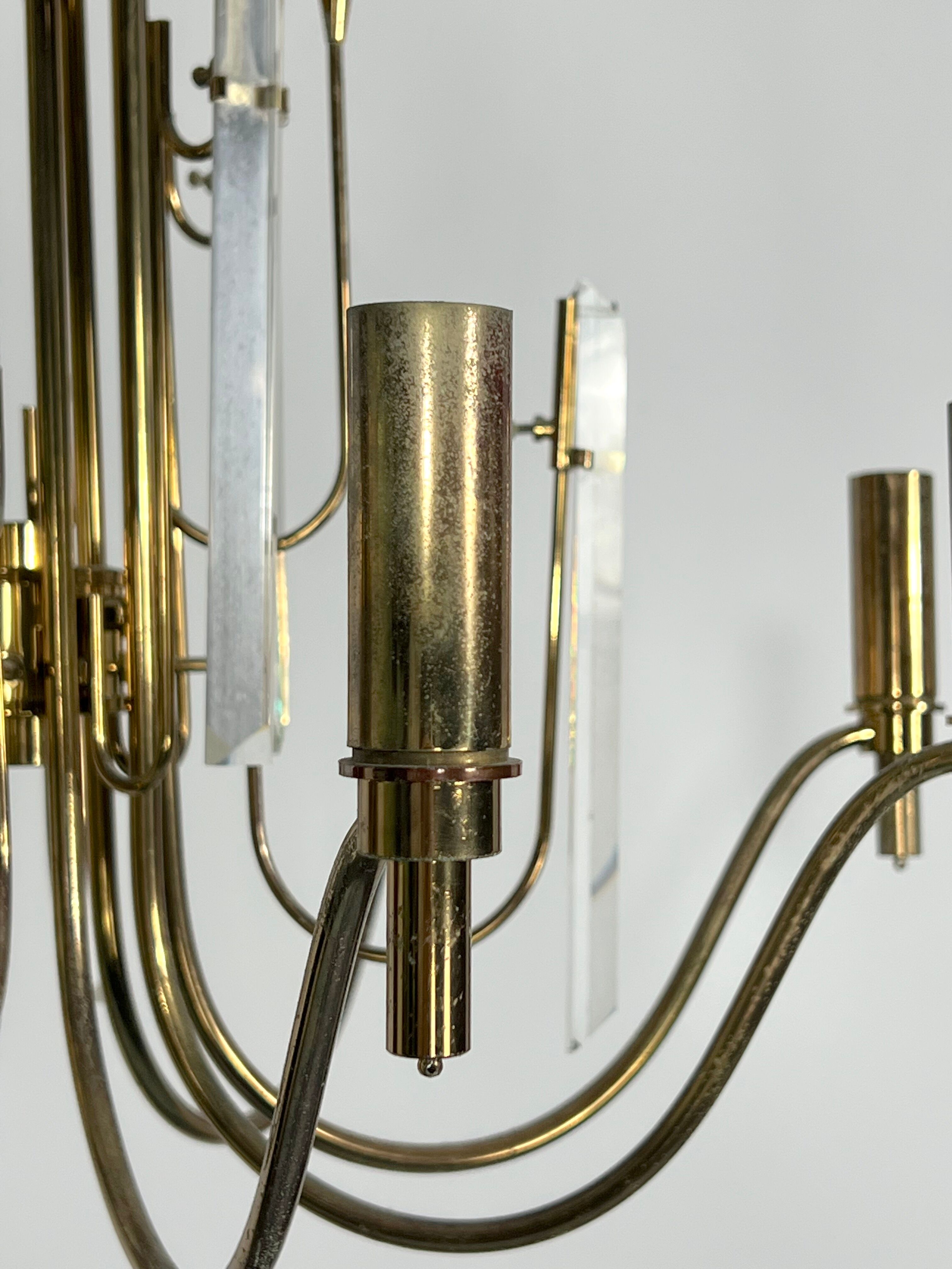 Vintage brass and glass Stilkronen chandelier, Italy 1970s