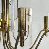 Vintage brass and glass Stilkronen chandelier, Italy 1970s