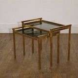 Italian nesting tables in brass and glass, 1970