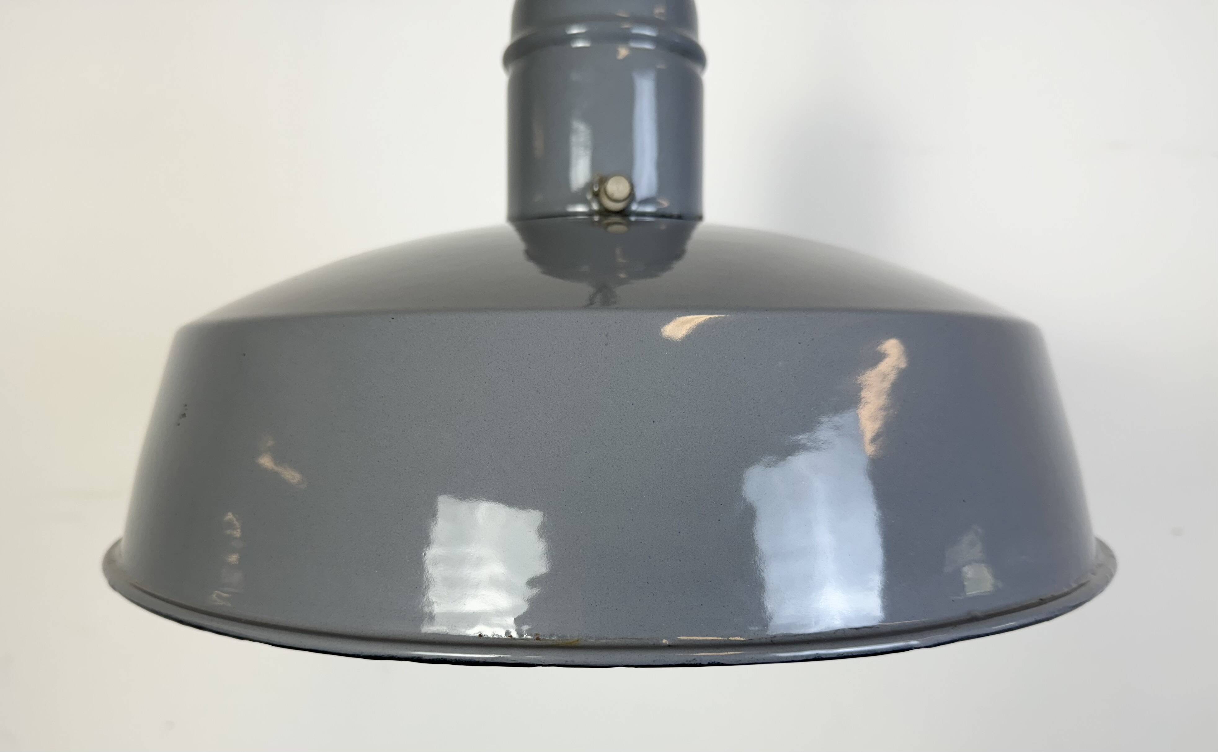 Industrial Grey Enamel Factory Pendant Lamp, 1960s