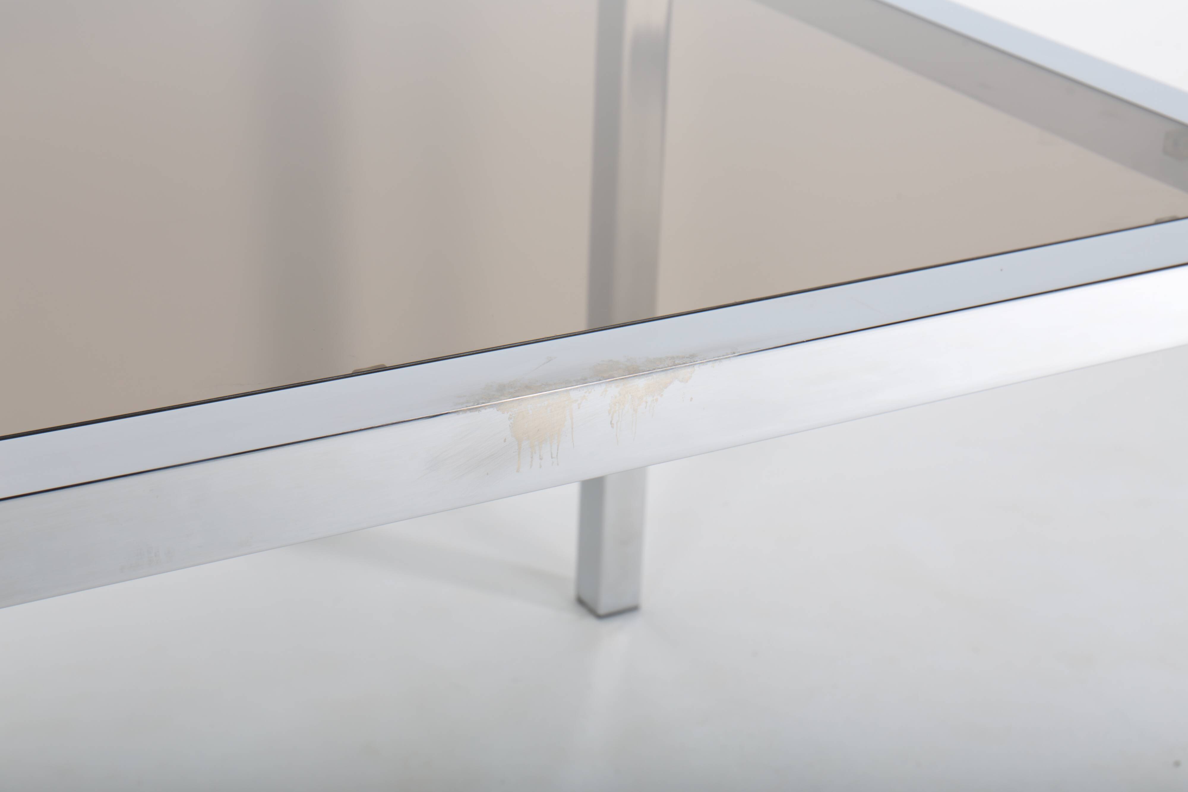 Vintage Roche Bobois table in chrome and smoked glass, 70s