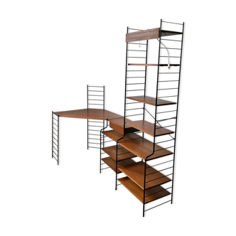 Modular vintage string wall shelf system with 1960-1980's desk