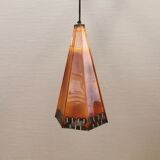 Older Danish cone-shaped hanging lamp in copper-colored lacquer with an inner contrasting shade.