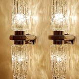 Pair of large vintage chrome glass wall lights