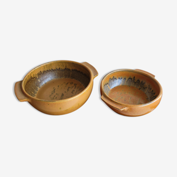 Two brown sandstone bowls