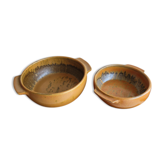 Two brown sandstone bowls