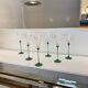 A Set of 6 Hand-blown Emerald Green Cobalt Blue Stem Champagne Flutes Art