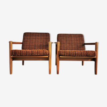 Set de 2 fauteuils en chêne années 1970
