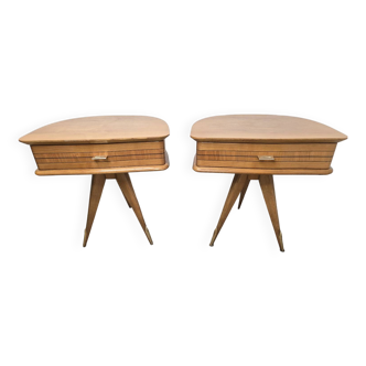Pair of vintage tripod bedside tables from the 50s