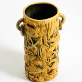 Large handmade glazed ceramic floor vase, handled vase with maritime motifs