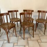 Suite de 5 chaises bistrot bois vintage