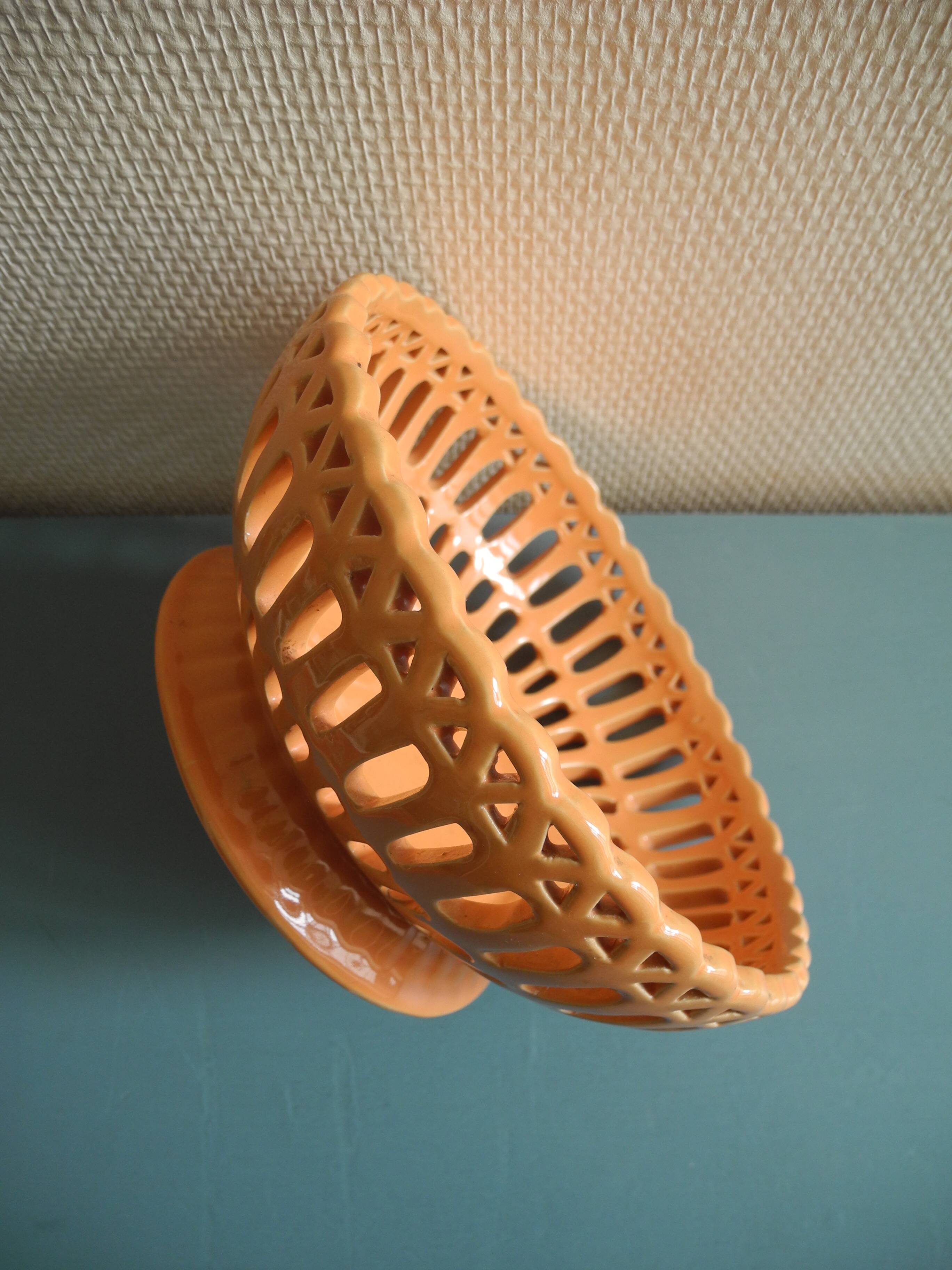 Old basket bowl earthenware vintage decorative earthenware basket