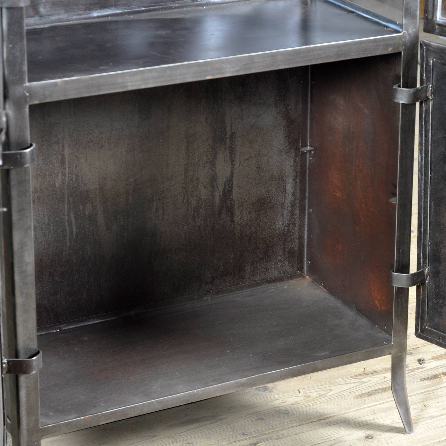 polished iron medical cabinet, 1950’s
