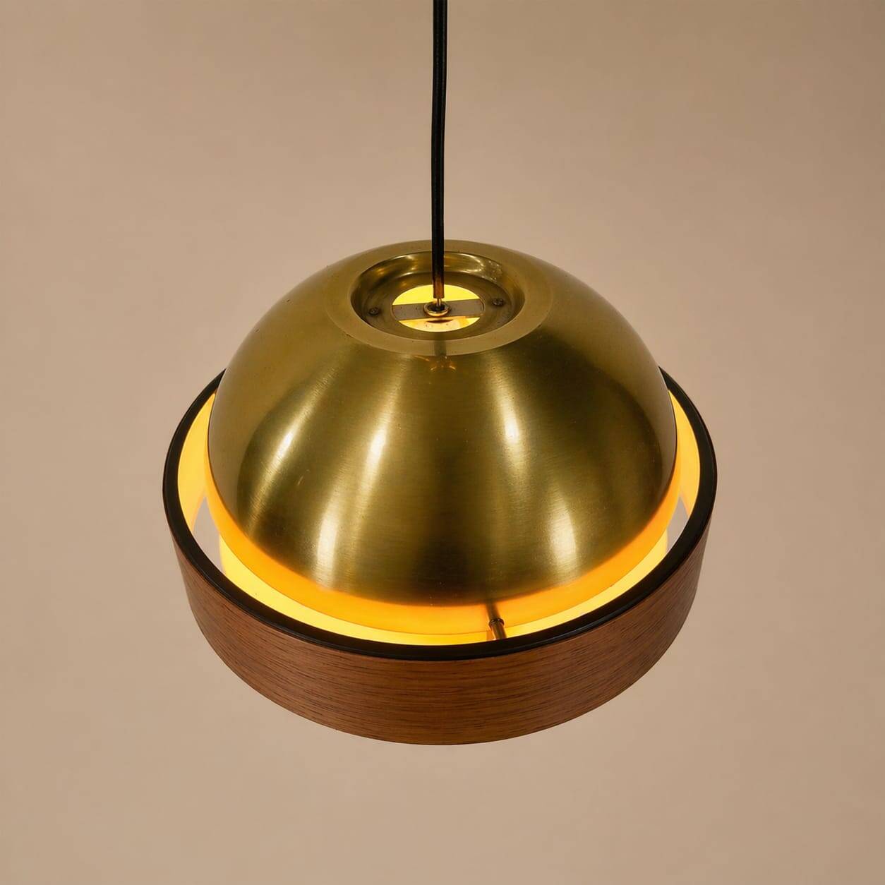 Mid-century Scandinavian brass and teak pendant, 1960s