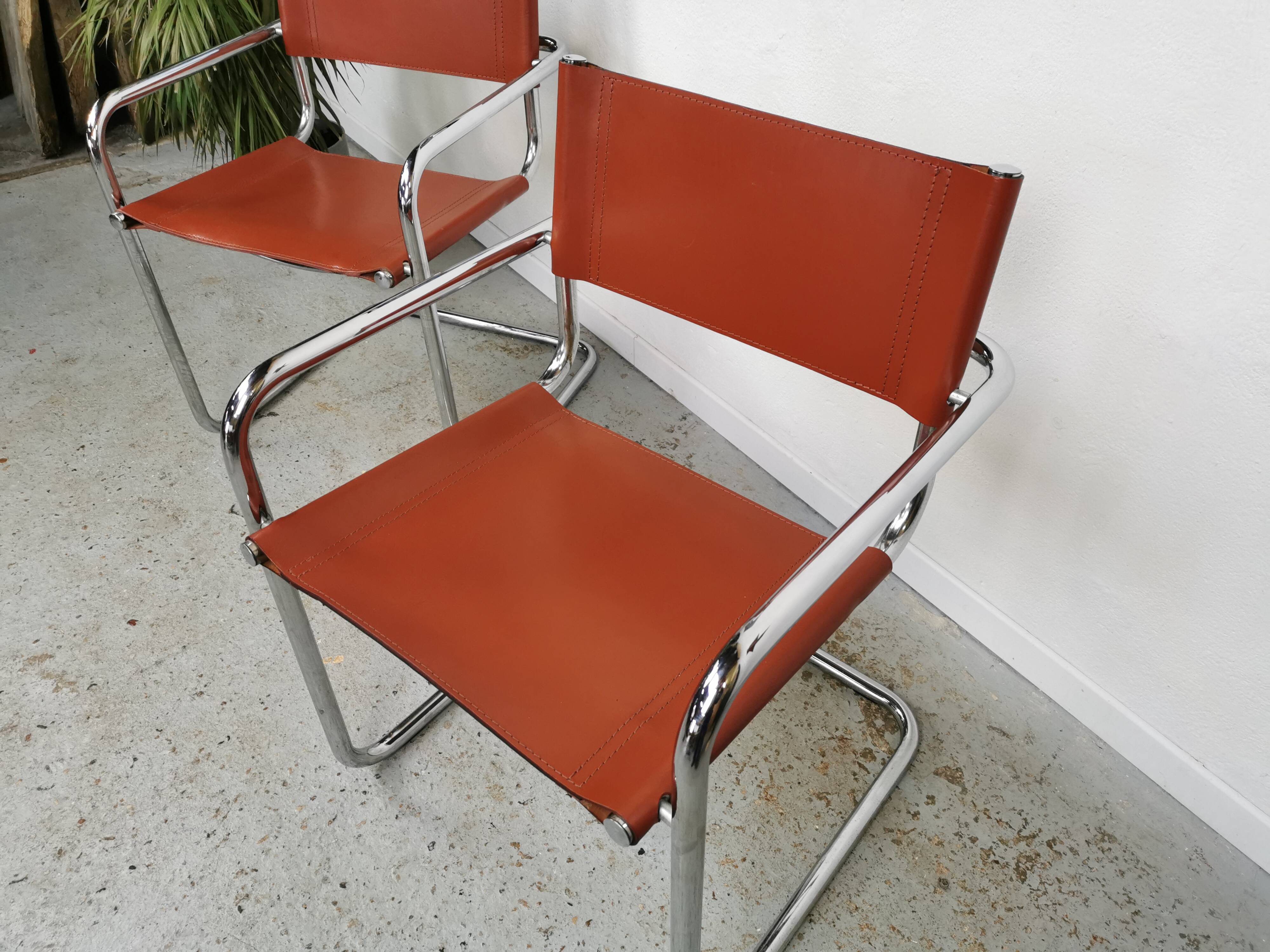 Vintage Bauhaus leather and chrome chair Mart Stam Matteo Grassi