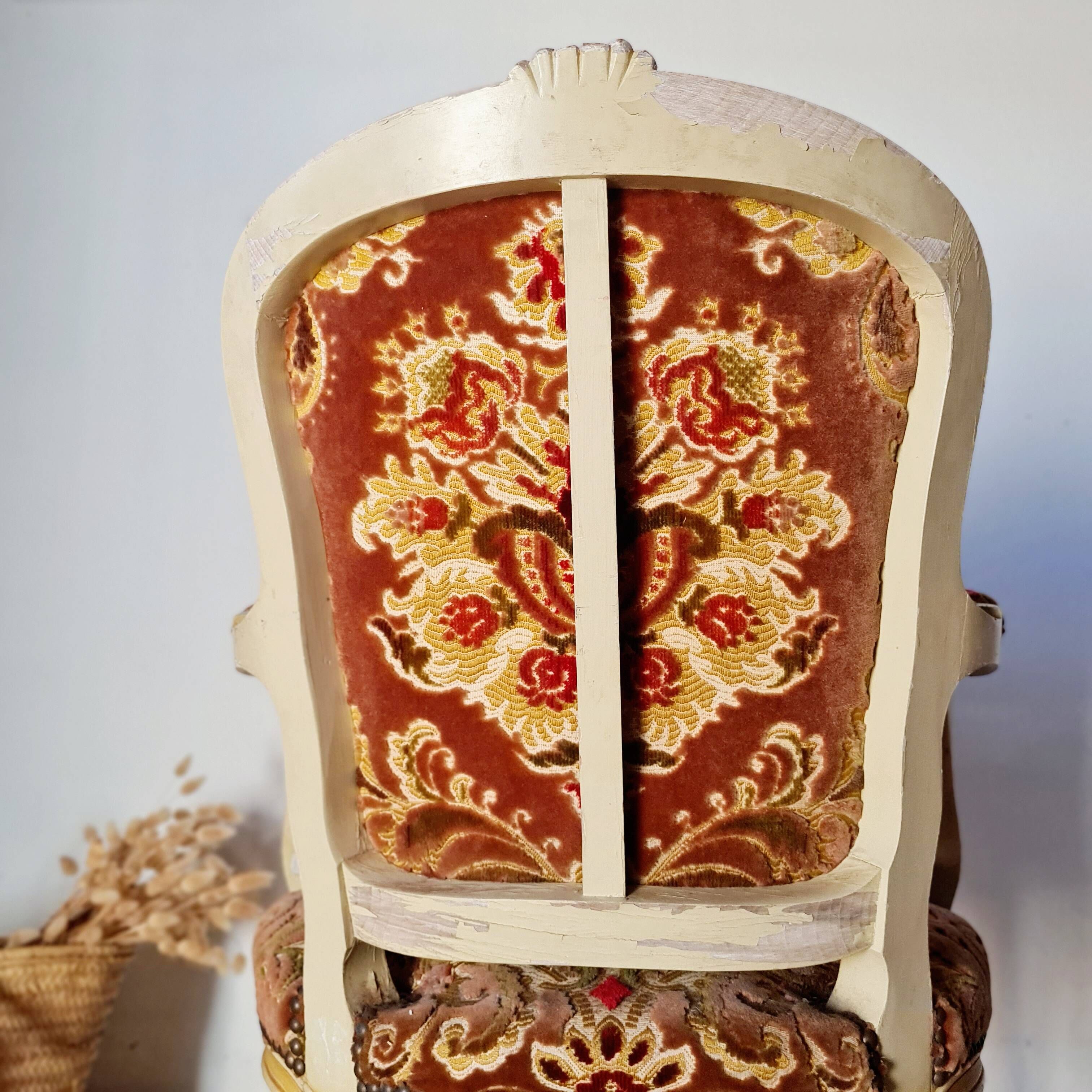 Louis XV style cabriolet armchair - floral velvet seat