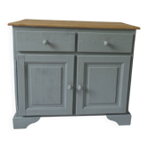 Buffet compacte  réenchantée en vert de gris, plateau bois.