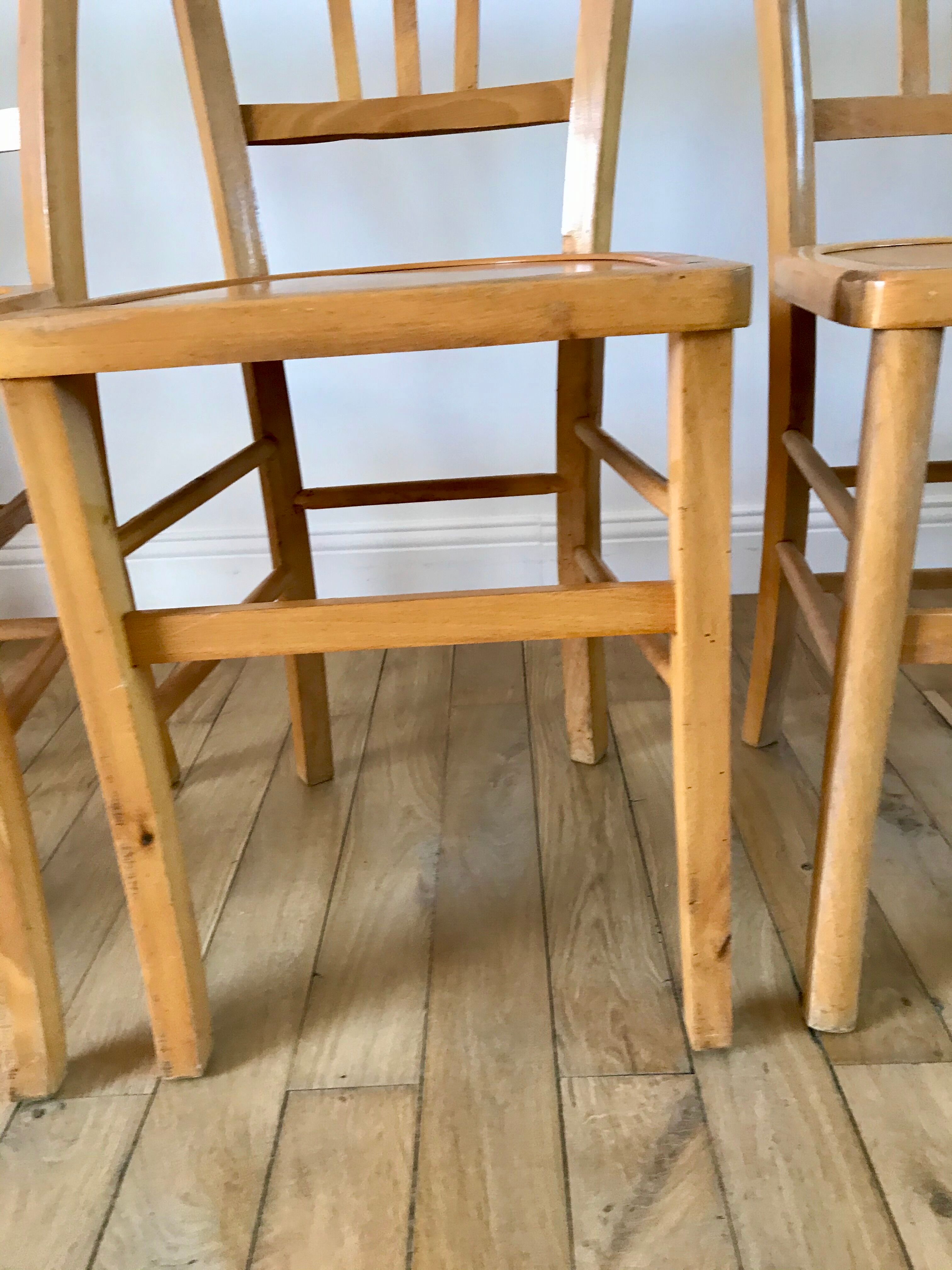 Set of 5 Luterma light blond wood bistro chairs from the 50s