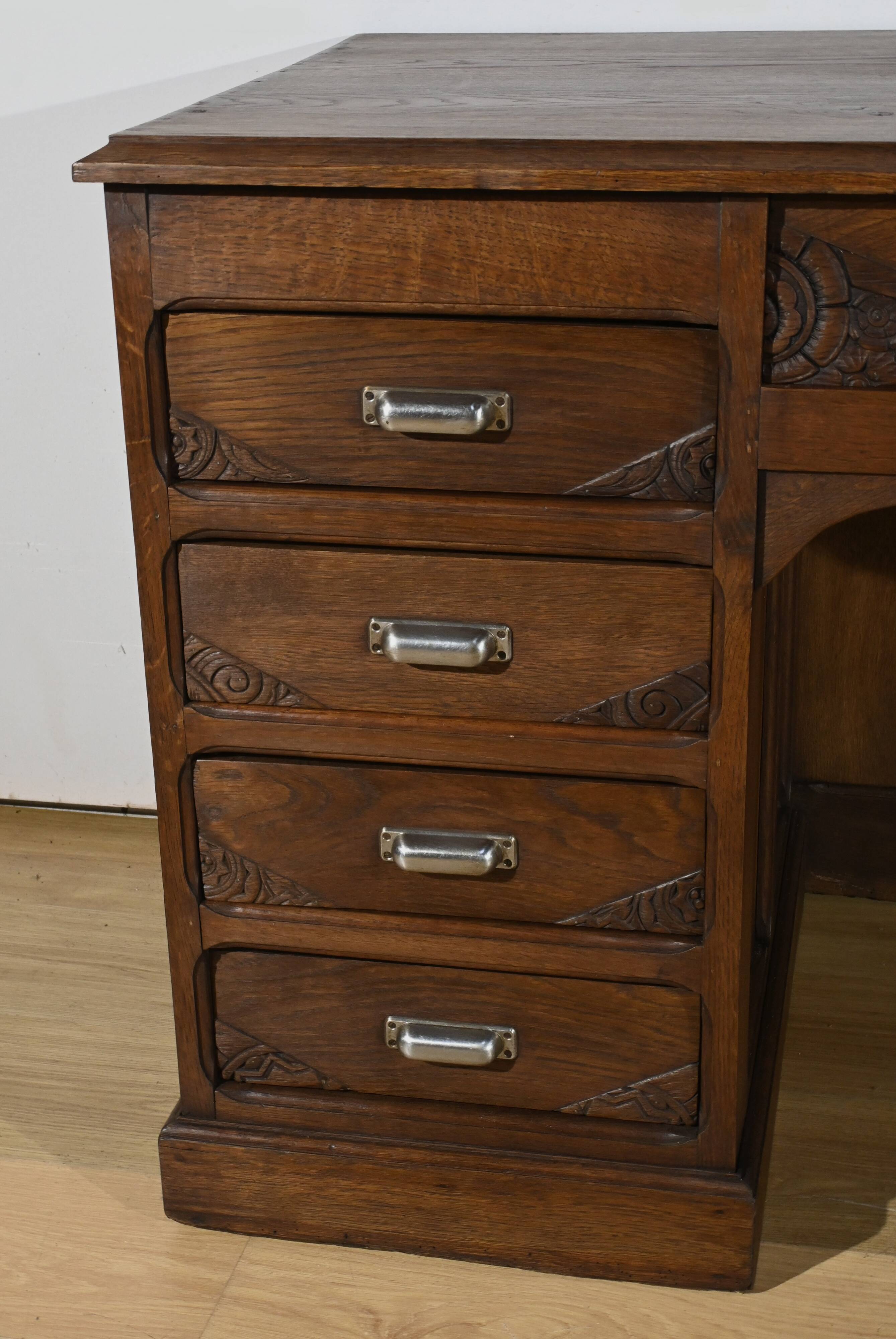 Art Deco Oak Pedestal Desk – 1940