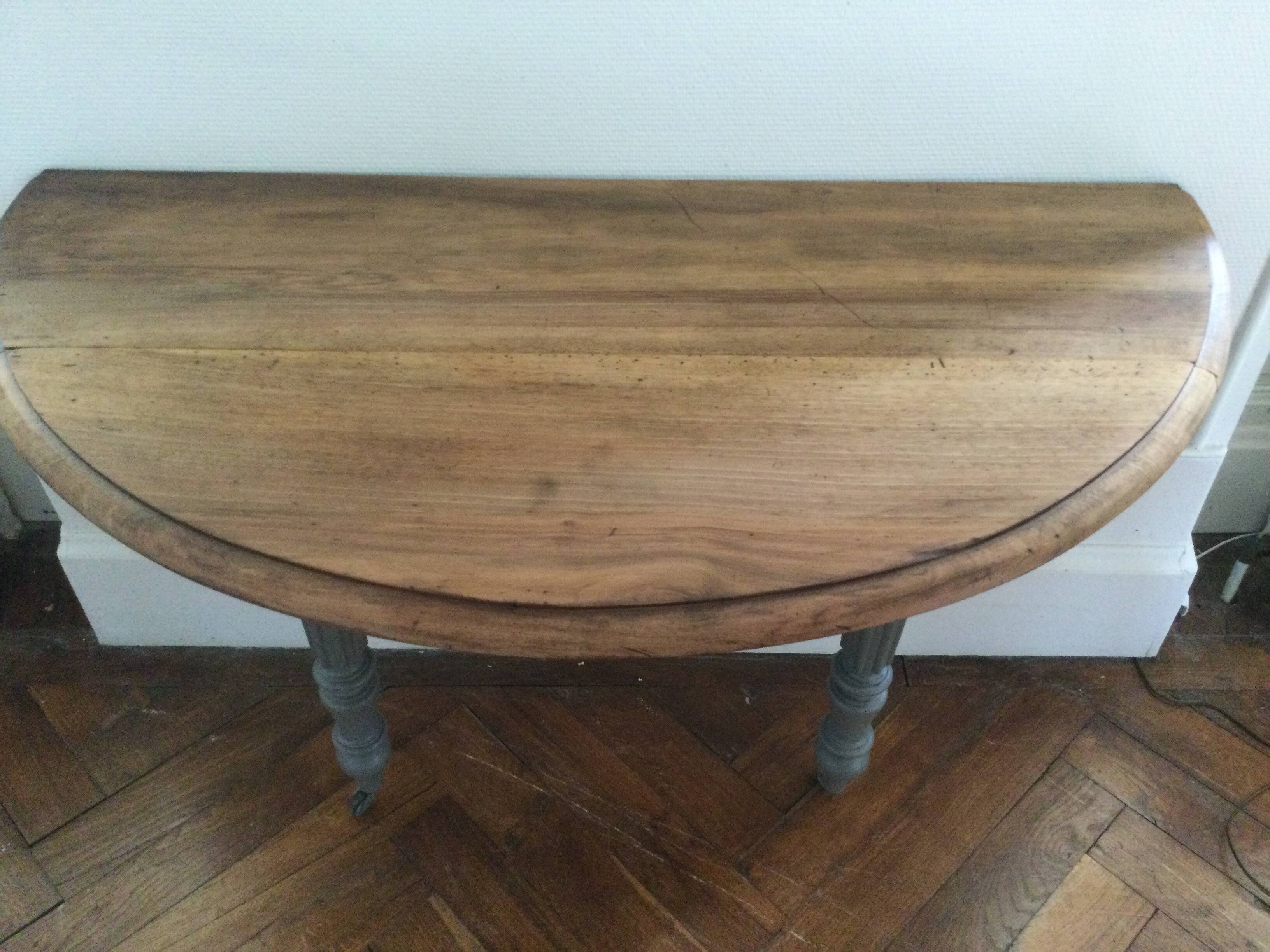 Antique painted wooden half-moon console table