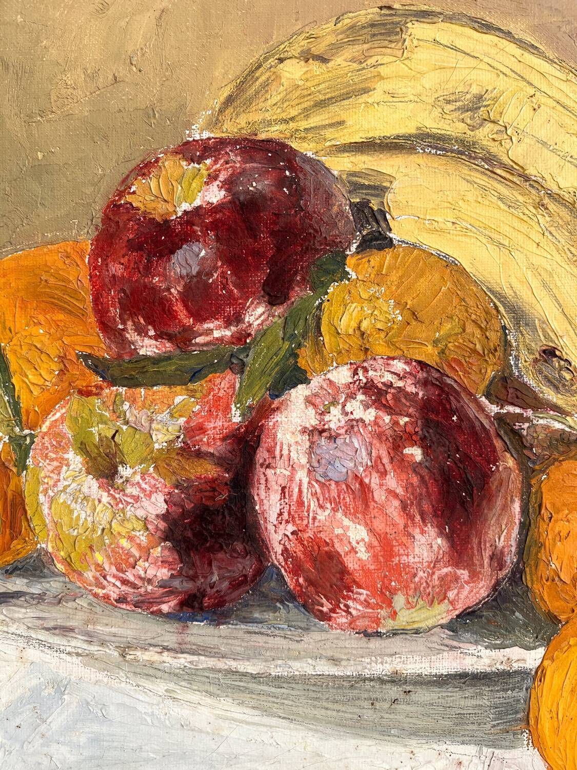 Old oil painting on canvas still life fruits 1930s
