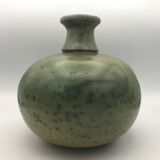 Contemporary vase ball shape raku shades of green and yellow