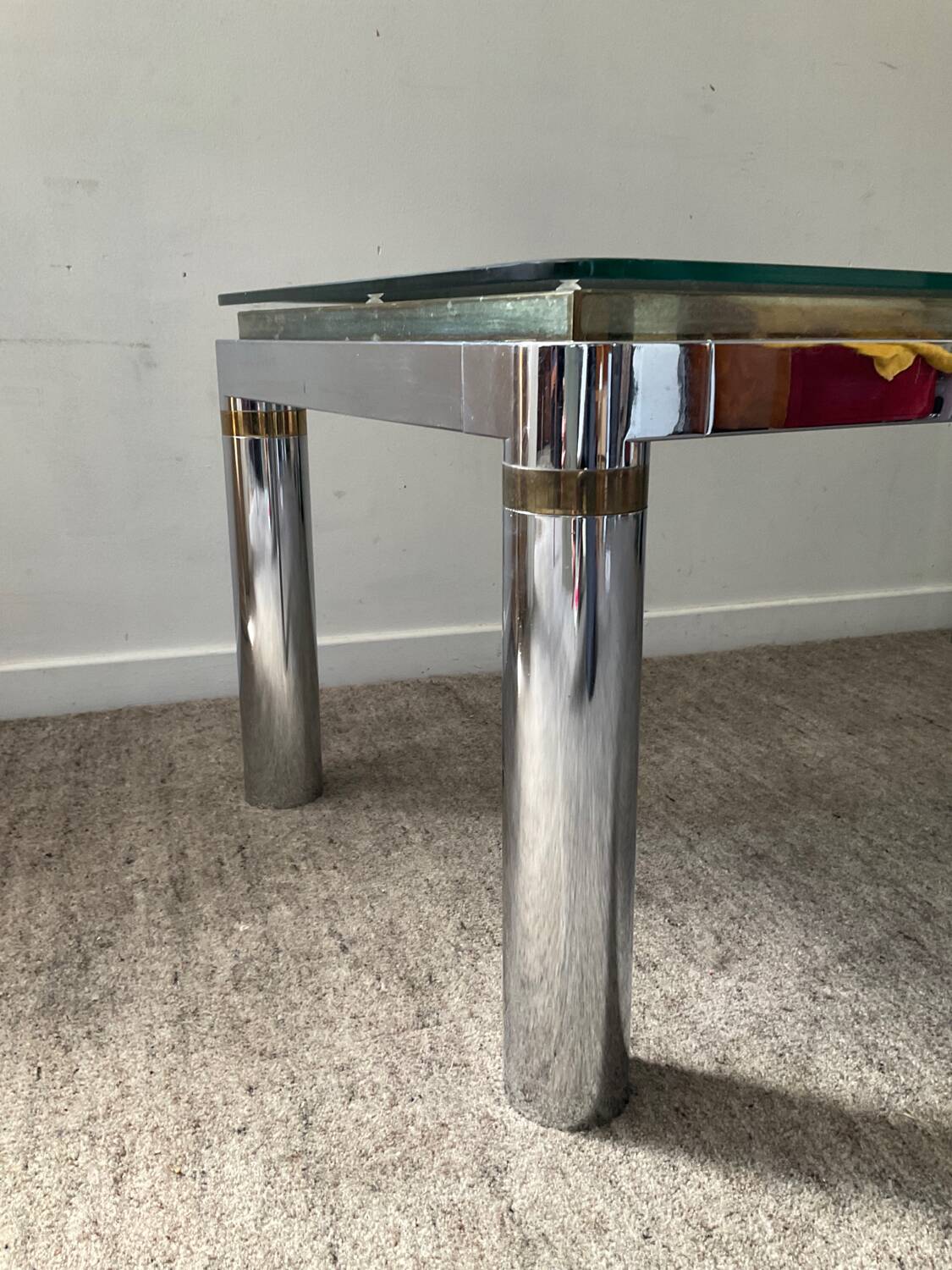 Vintage coffee table in brass and chrome metal from the 70s