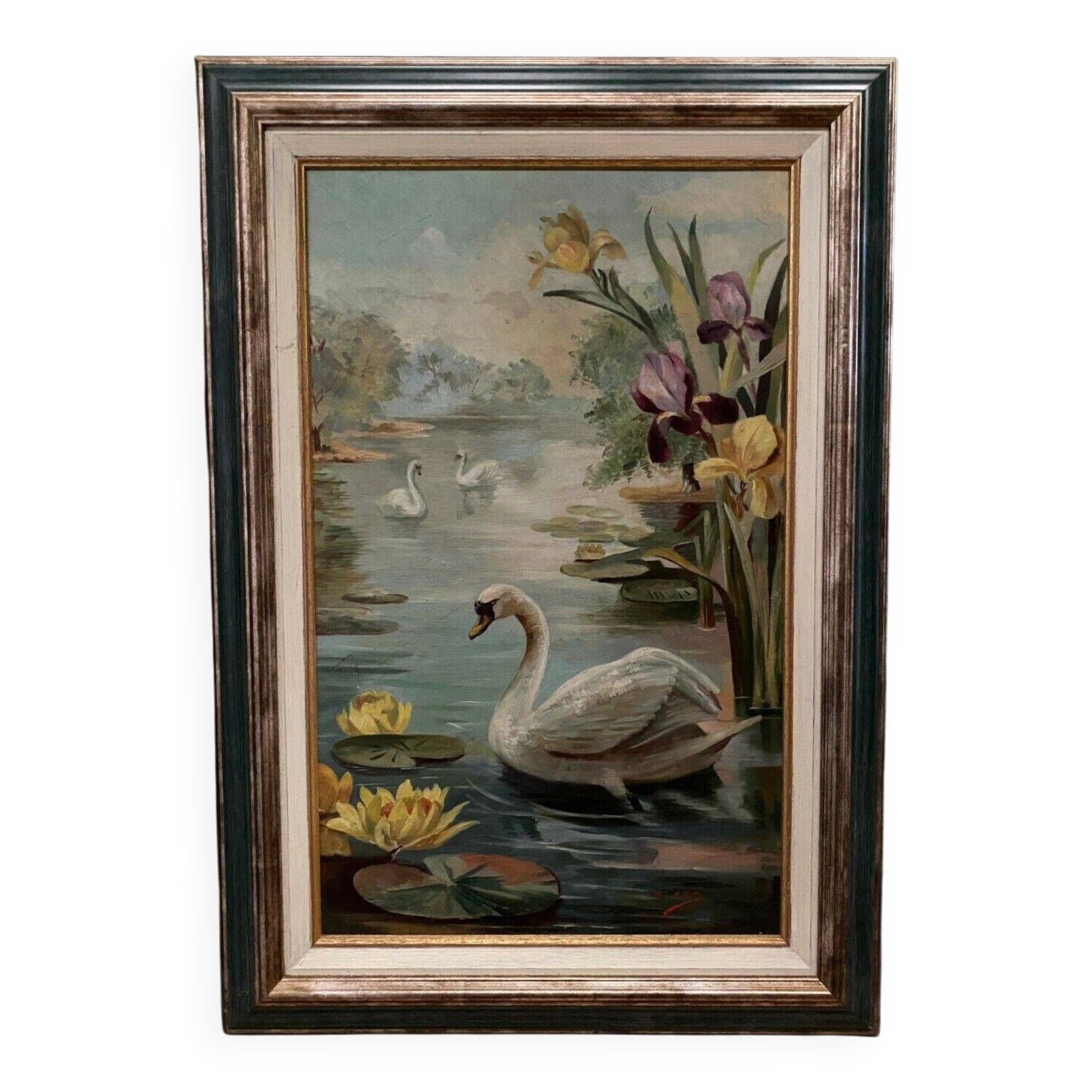Oil on cardboard by Marie Murier 1940 naturalist decor mid-20th century