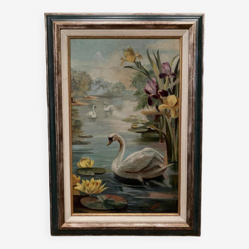 Oil on cardboard by Marie Murier 1940 naturalist decor mid-20th century