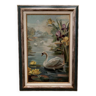 Oil on cardboard by Marie Murier 1940 naturalist decor mid-20th century
